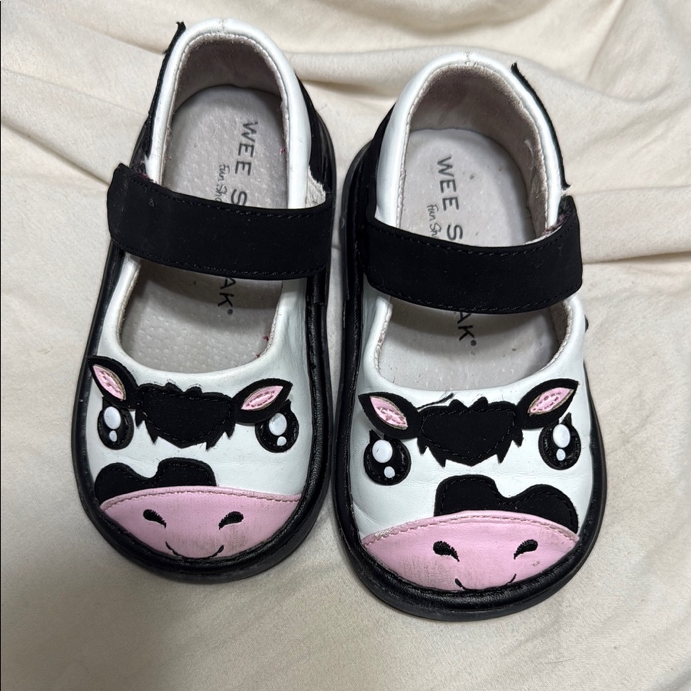 Wee Squeaks Kids Cow Design Shoes - Black and White